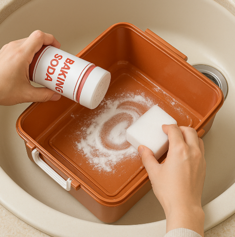 김치통 냄새 제거하는 모습