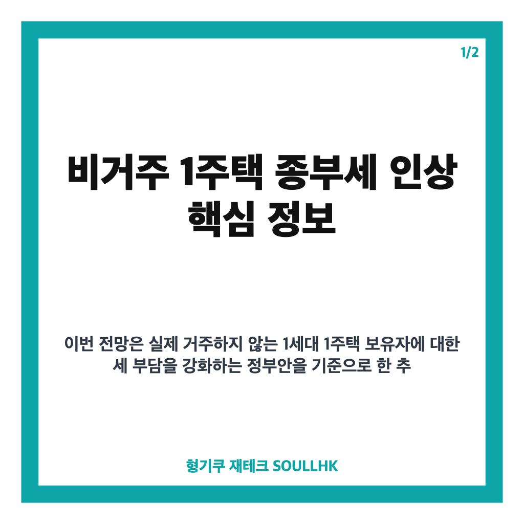 비거주 1주택 종부세 인상, 공시가 30억 기준 내년 429만원 증가 전망 카드뉴스 1