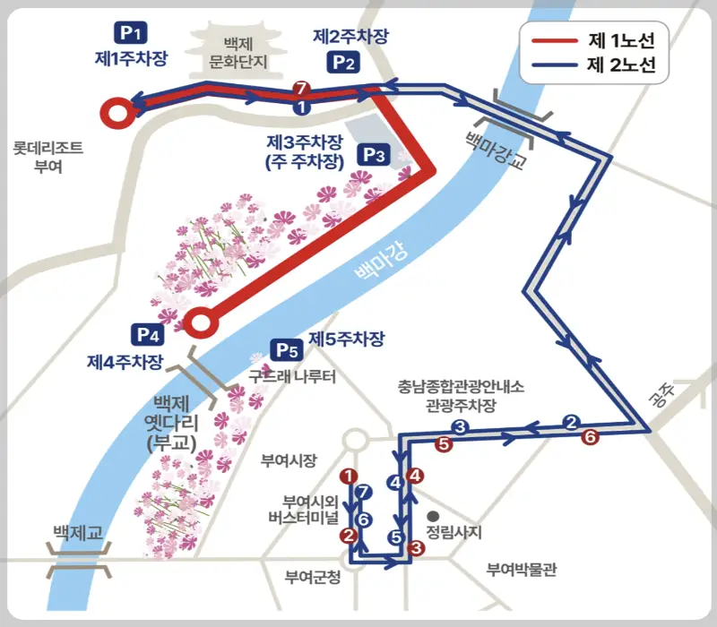 부여 백제문화제 셔틀버스, 주차장