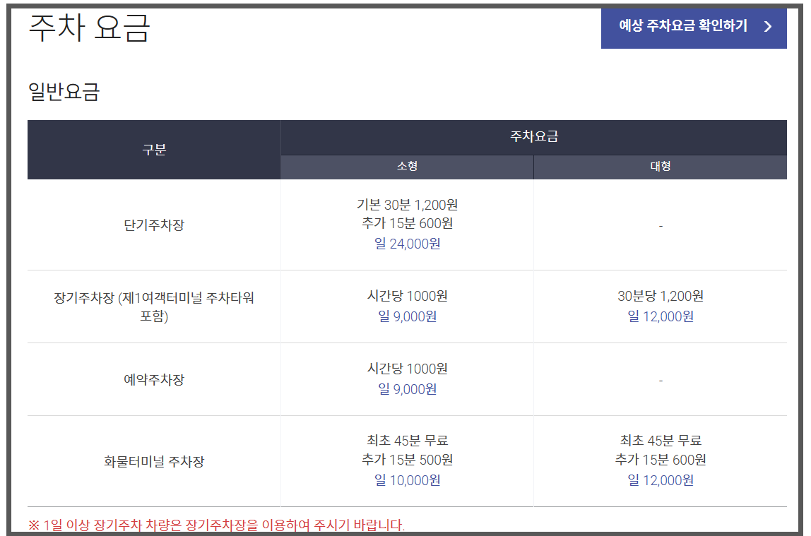 인천공항 주차요금