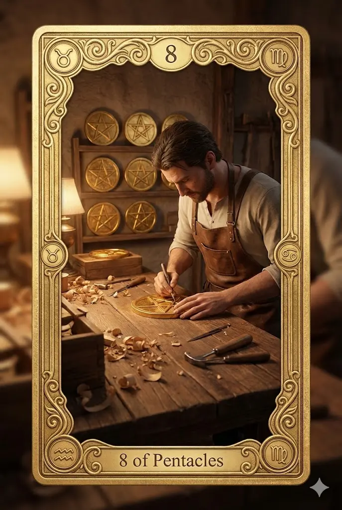 타로 8펜타클 성실함 노력 성공 취업운 사업운