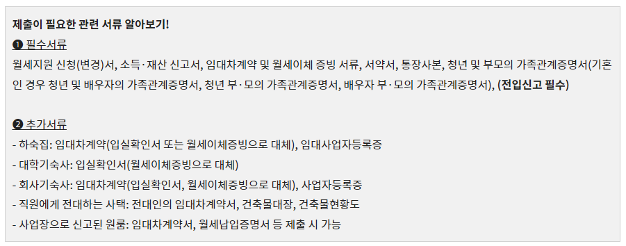 청년 월세 특별 지원 서류