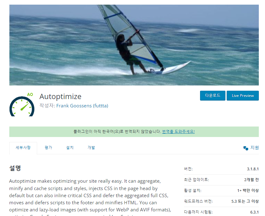 워드프레스 Autoptimize 플러그인