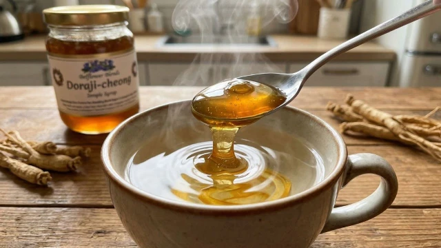 완성된 도라지청 따뜻한 물에 타서 마시기