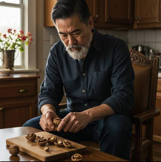 호두 까는 노인 사진