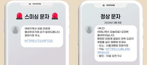 글의 이해를 돕기 위한 스미싱 문자 사례