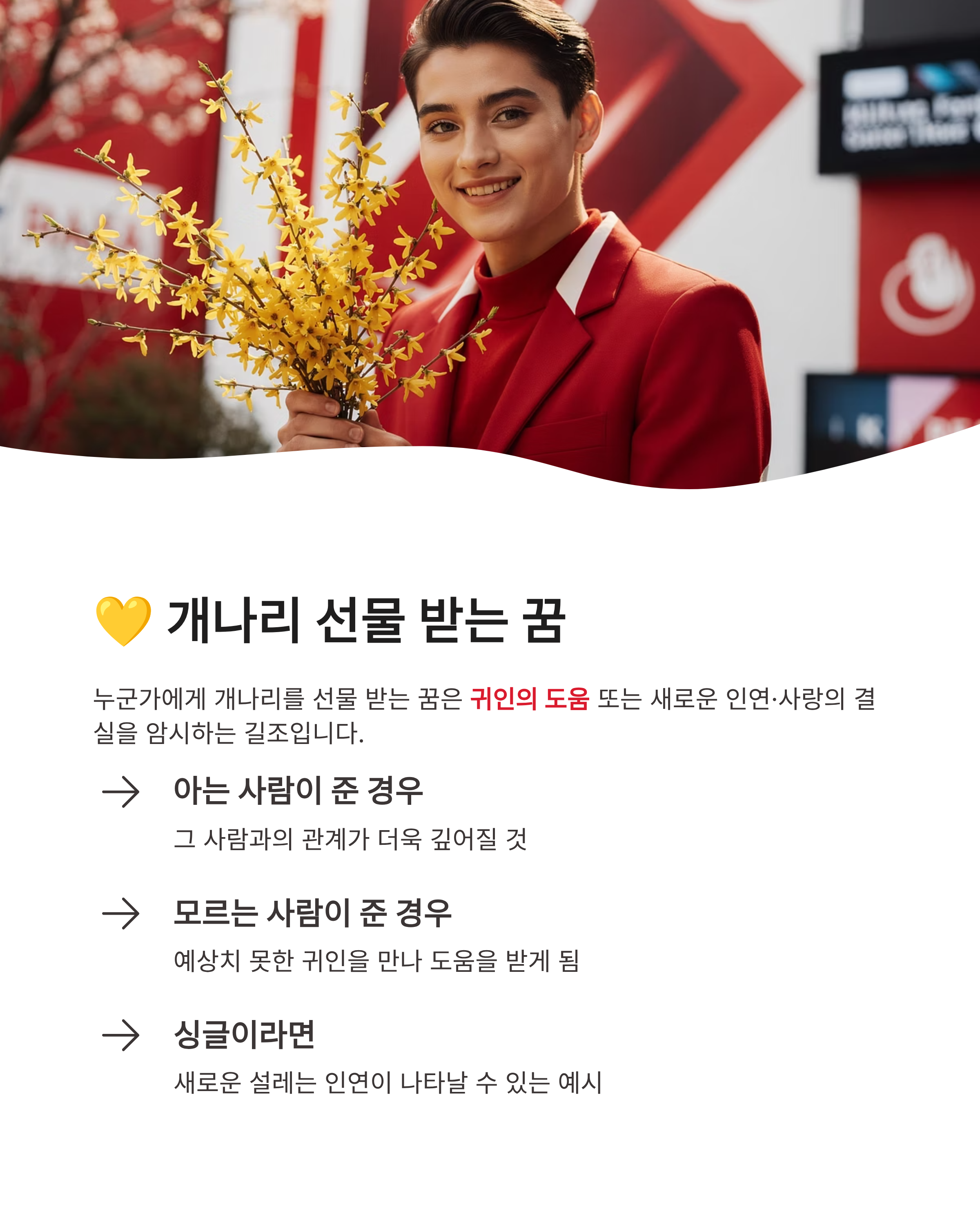 개나리꽃 꿈 해몽, 개나리 피는 꿈, 개나리 태몽 혹은 선물 받는 꿈 해몽