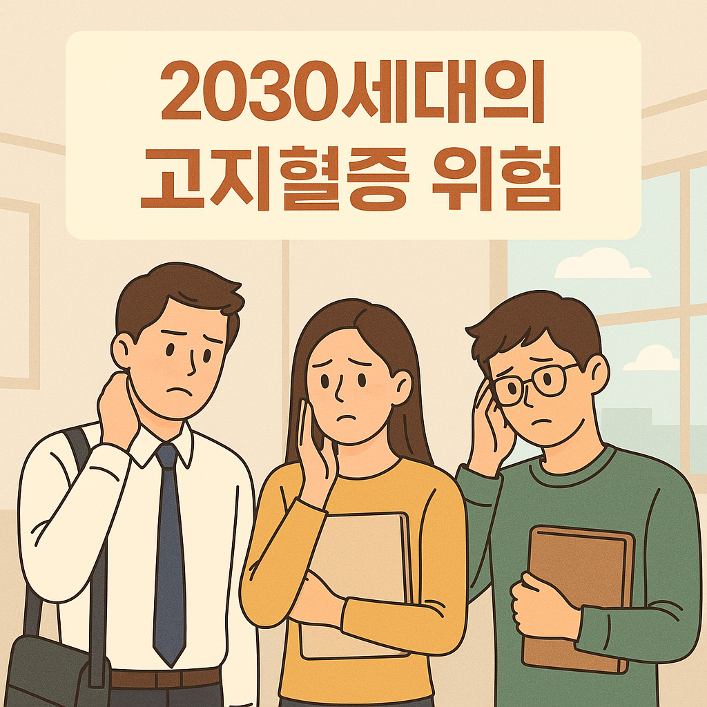 젊은 직장인과 학생들이 고지혈증 위험에 노출된 모습을 표현한 이미지