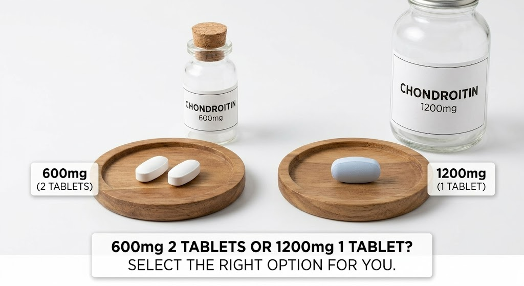 600mg 2알과 1200mg 1알, 크기와 복용 횟수를 고려하여 선택하세요.