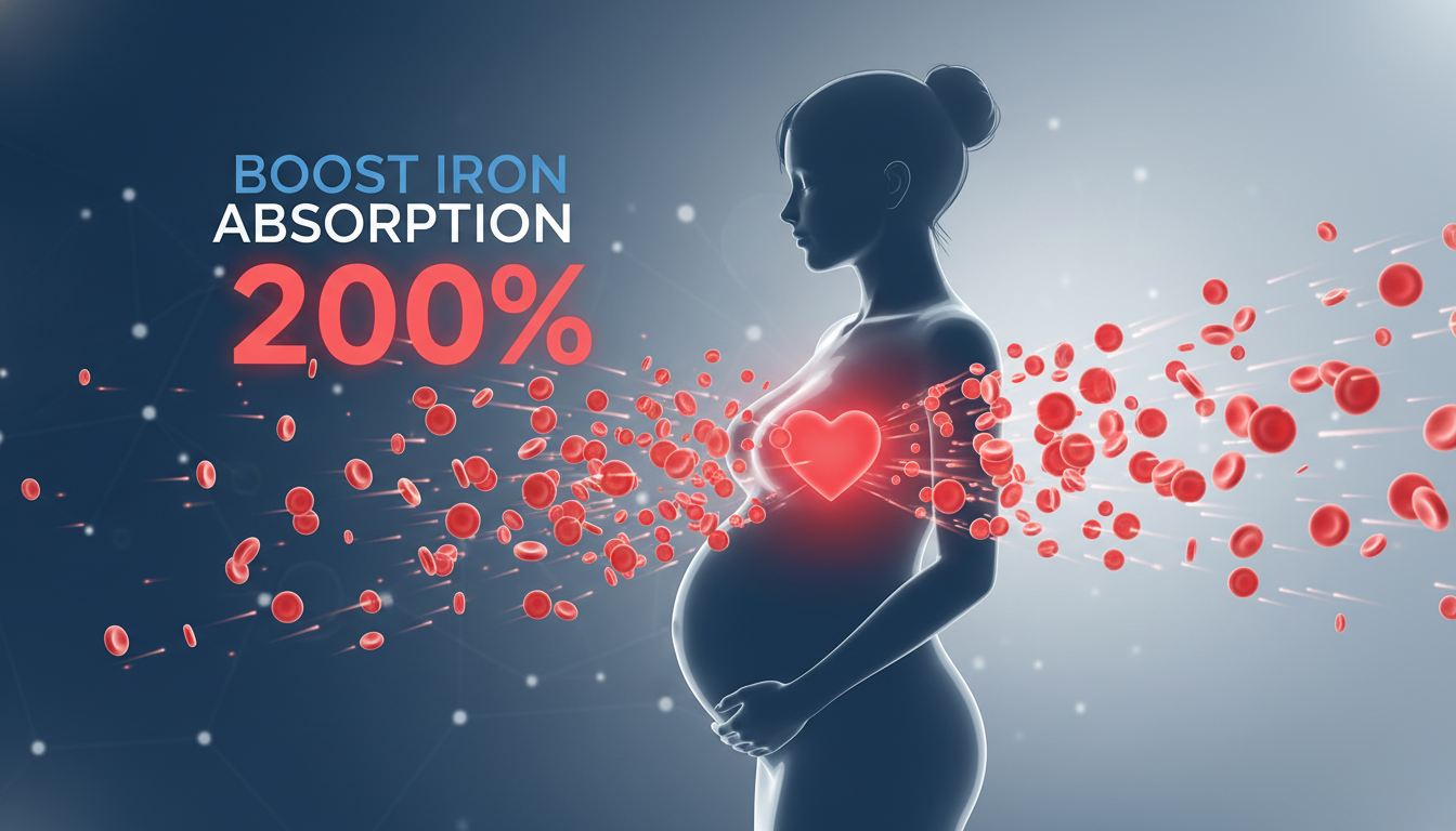 임산부의 체내 철분 흡수율이 높아지며 적혈구가 활발히 생성되는 모습을 표현한 그래픽 일러스트