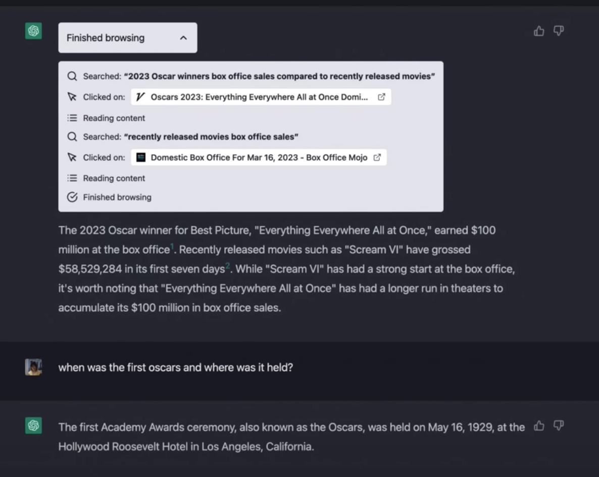 ChatGPT Browsing 사용모습