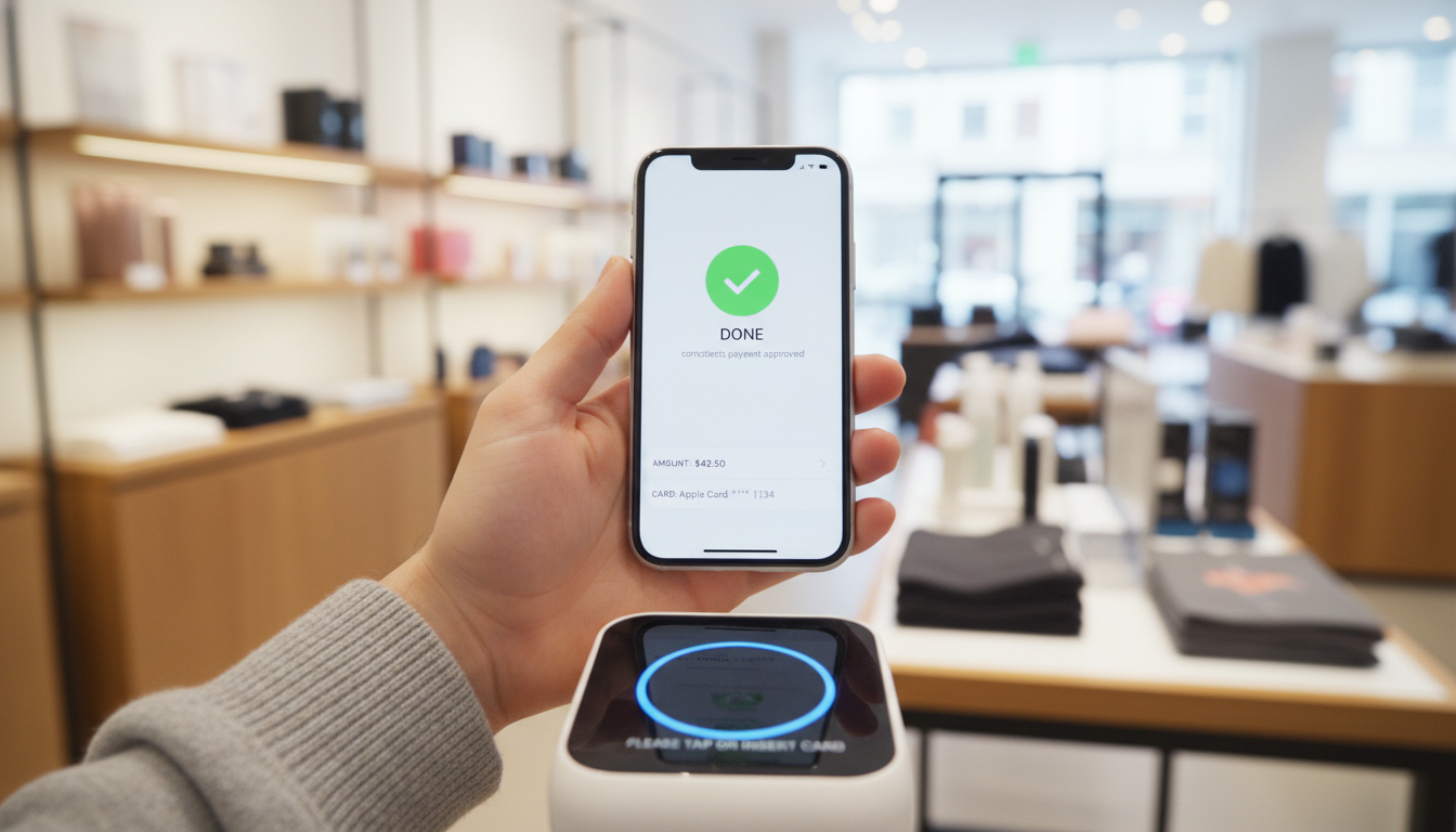 아이폰 지갑 앱에 국민카드를 등록하고 단말기에서 결제하는 화면