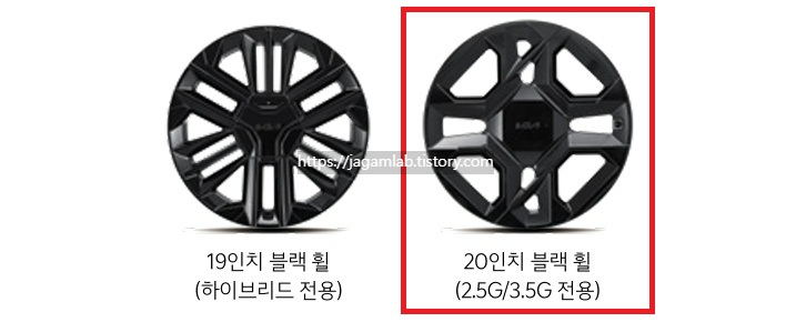 더 뉴 K8 2.5 가솔린 시그니처 블랙 19인치, 20인치 휠 디자인