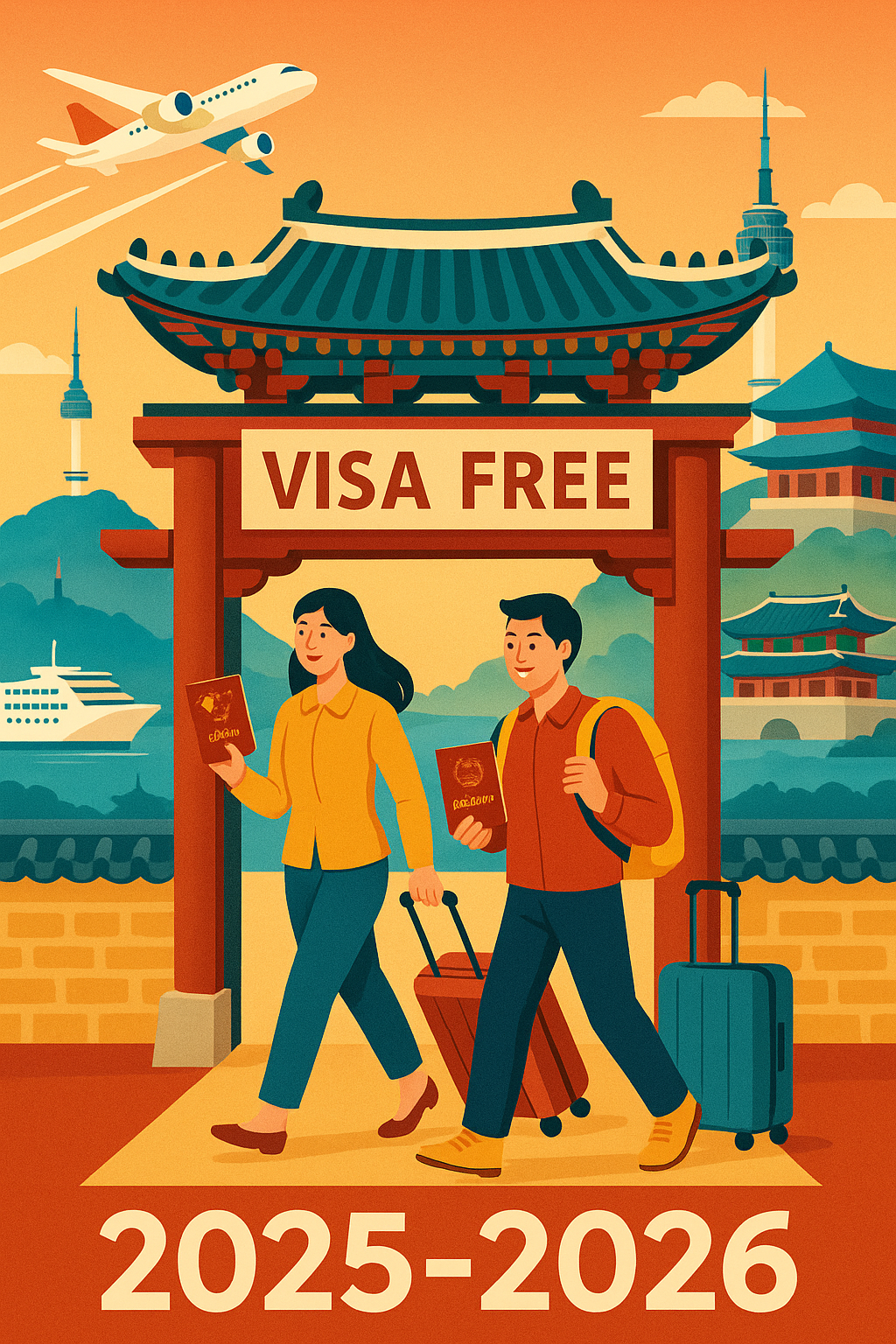 중국인 무비자 입국 정책 2025-2026 한국 관광 활성화 일러스트