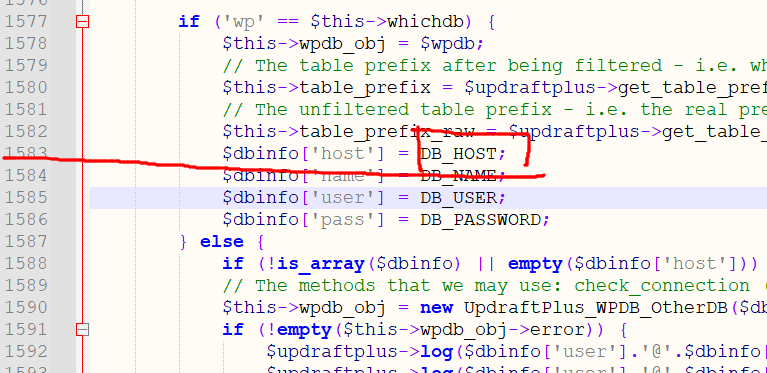 UpdraftPlus DB_HOST 정의