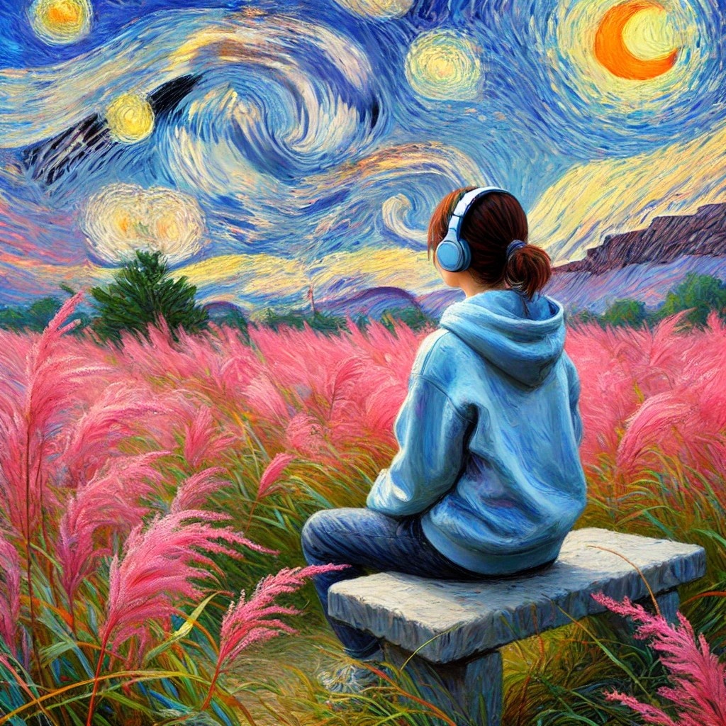 반고흐 스타일의 핑크뮬리