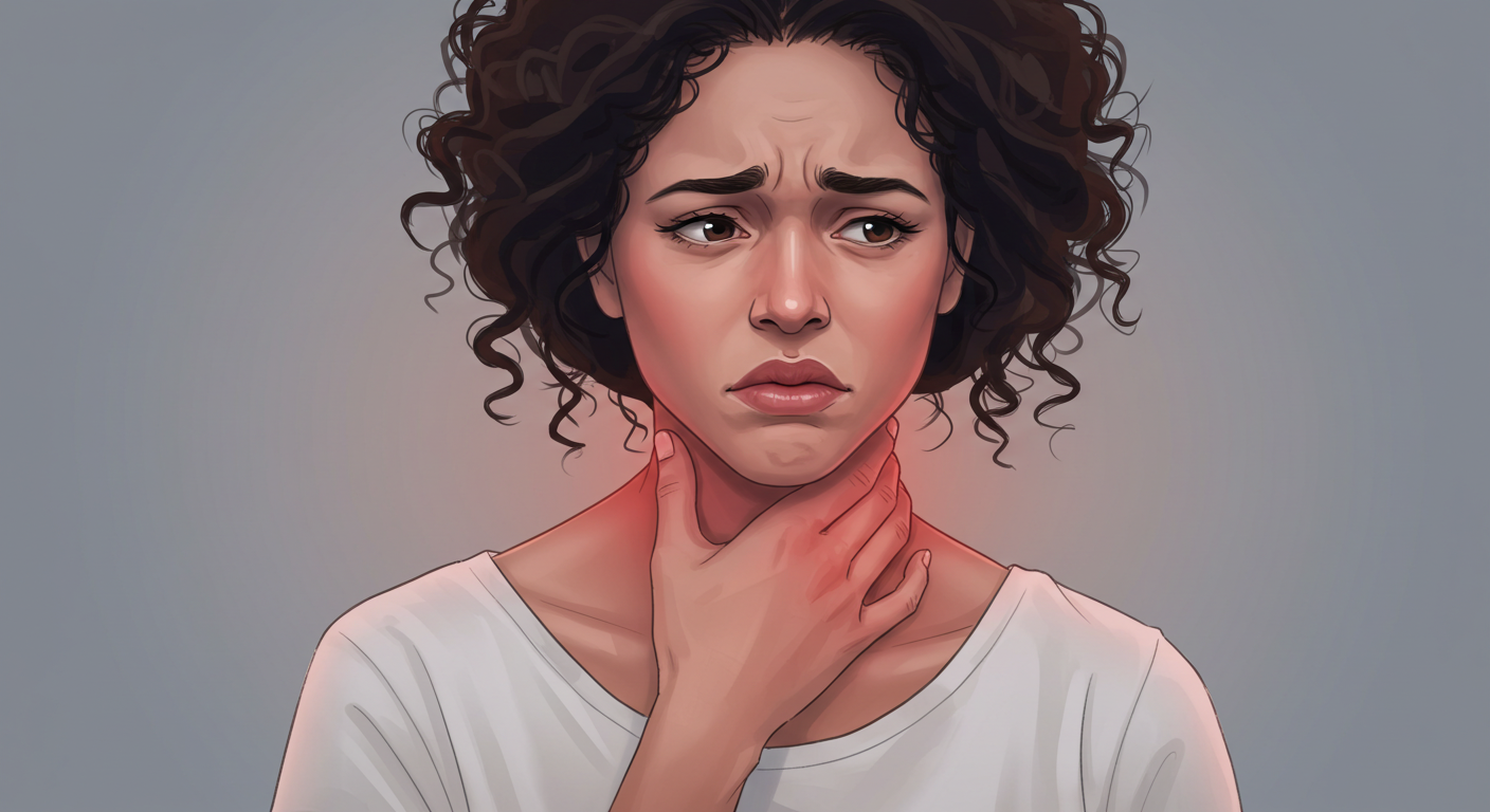 갑상선암 증상인 목의 멍울과 불편함을 표현한 여성 일러스트