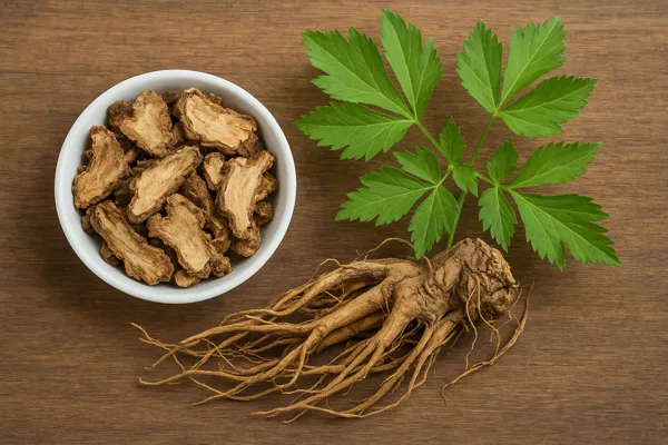 당귀 뿌리와 잎