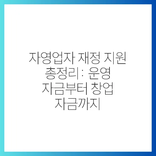 자영업자 재정 지원 총정리: 운영 자금부터 창업 자금까지