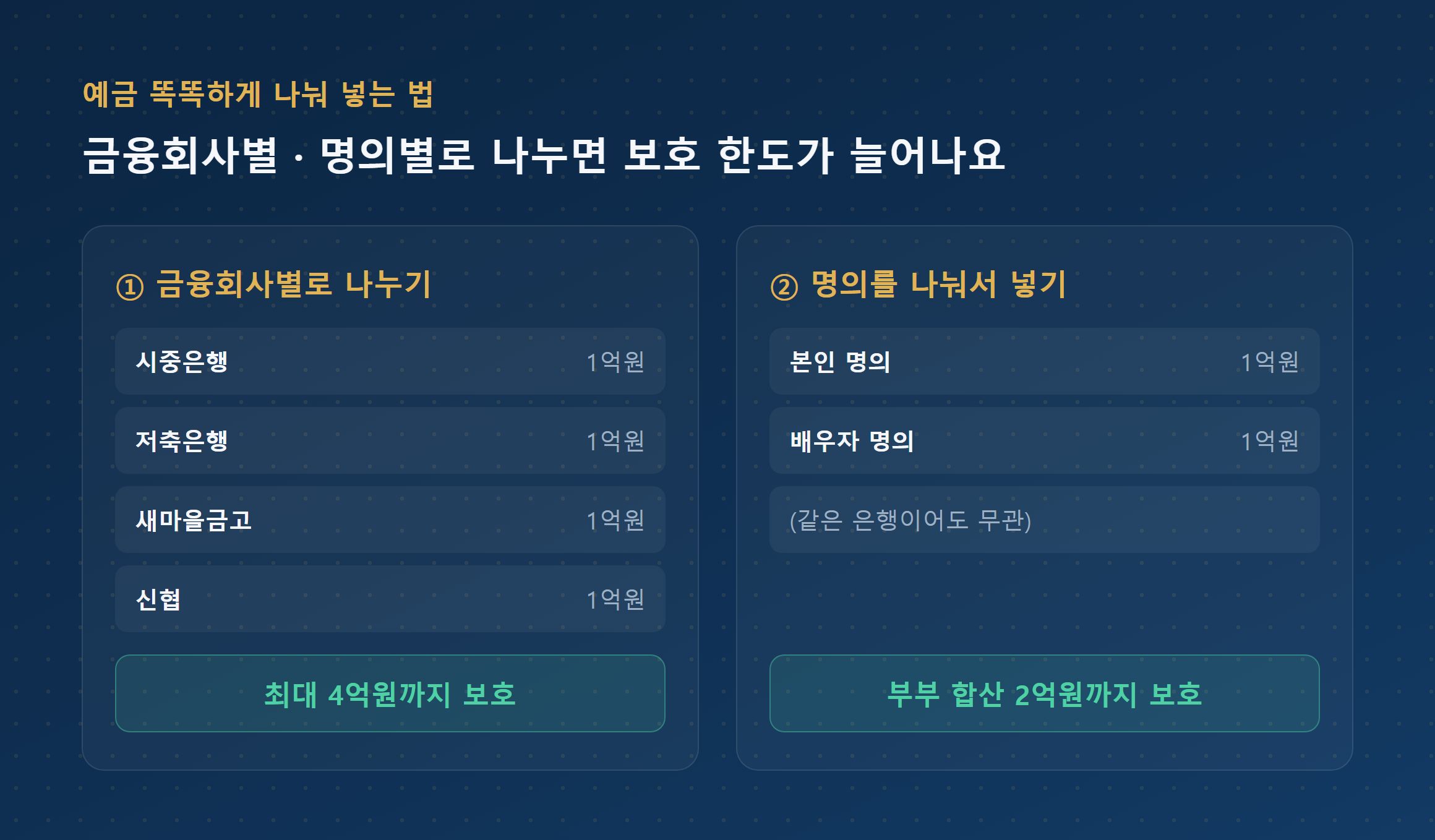금융회사별 명의별 예금 분산 전략 인포그래픽