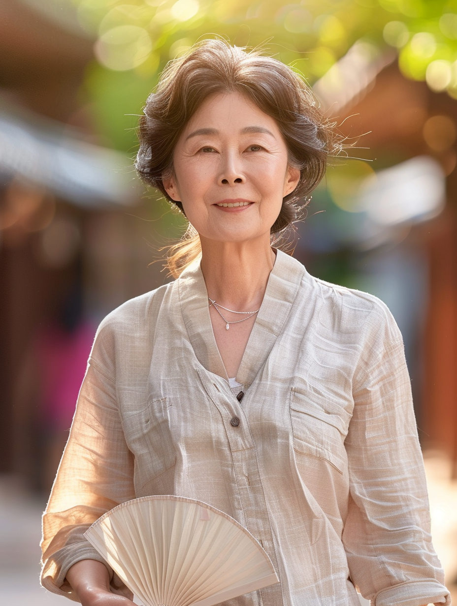 부채를-들고-있는-갱년기-여성