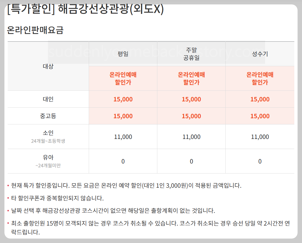 1코스-선상관광코스-해금강-유람선-요금