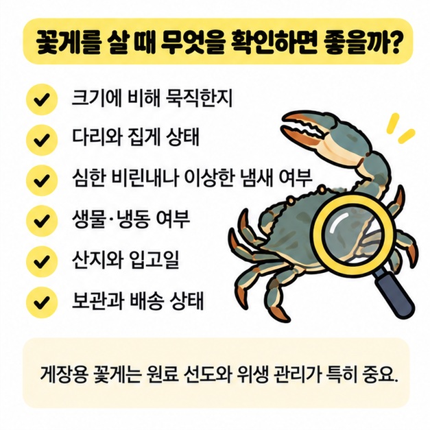 꽃게 구매 시 무게 냄새 선도와 보관 상태를 확인하는 이미지