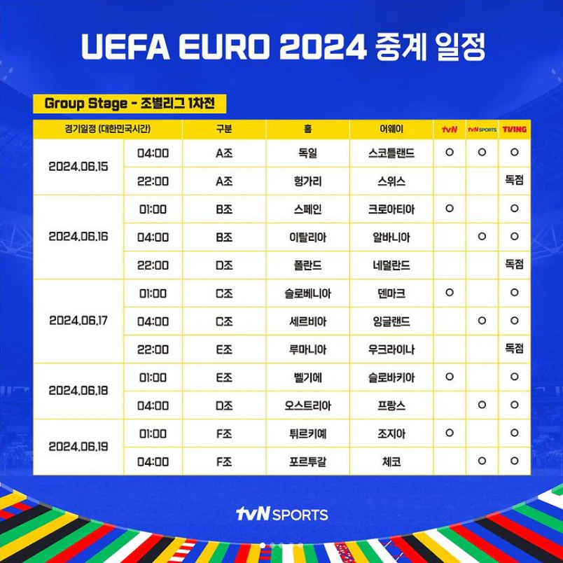 UEFA 유로 2024 중계 일정 다시보기