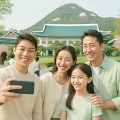 청와대를 관람하며 사진 찍는 시민