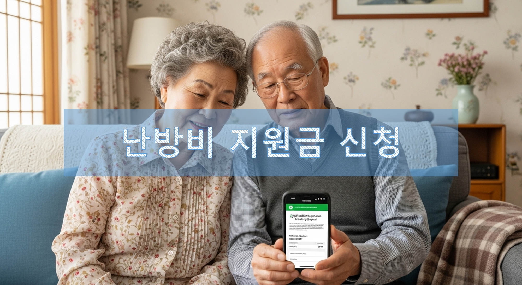 난방비 지원금을 확인하고 있는 늙은 부부