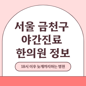 서울 금천구 야간진료 한의원 병원 (18시 이후 늦게까지하는 병원)