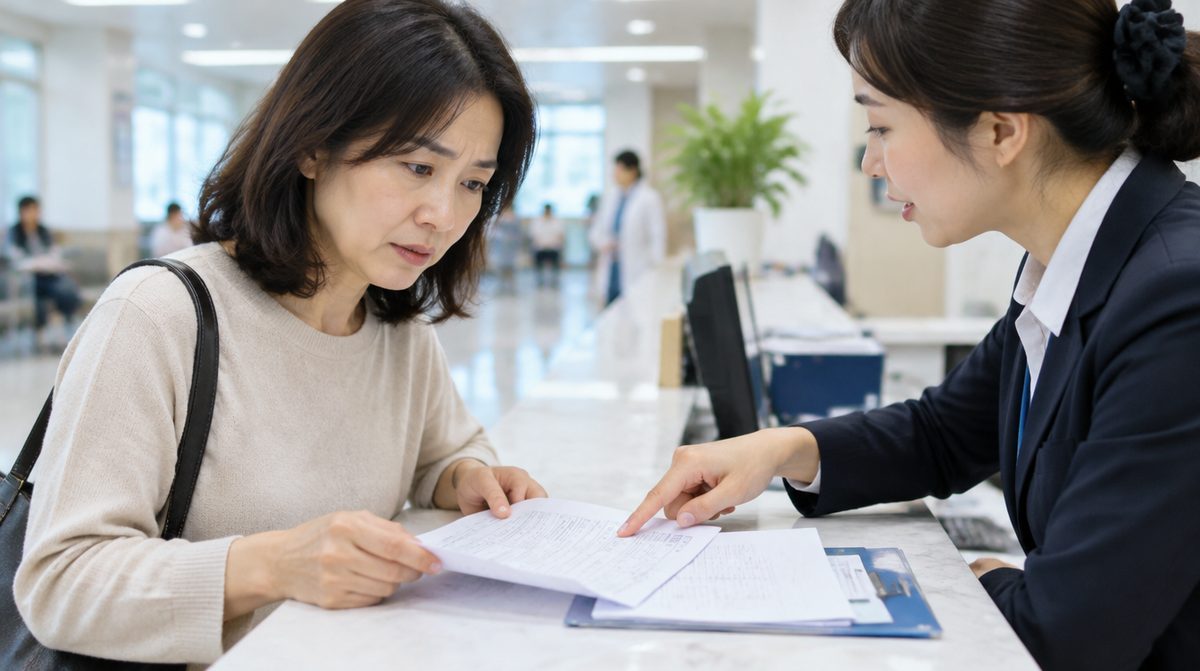장기입원 본인부담이 적힌 병원비 계산서를 확인하는 보호자