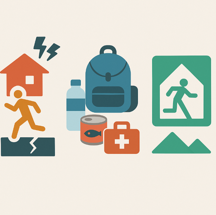 일본 여행 중 지진 발생 시 안전수칙을 설명하는 간단한 인포그래픽