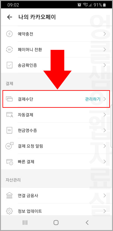 카카오페이 결제수단 관리