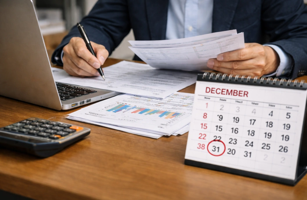 12월 달력을 손으로 가리키며 고용유지지원금 자격 점검 시점을 확인하는 모습