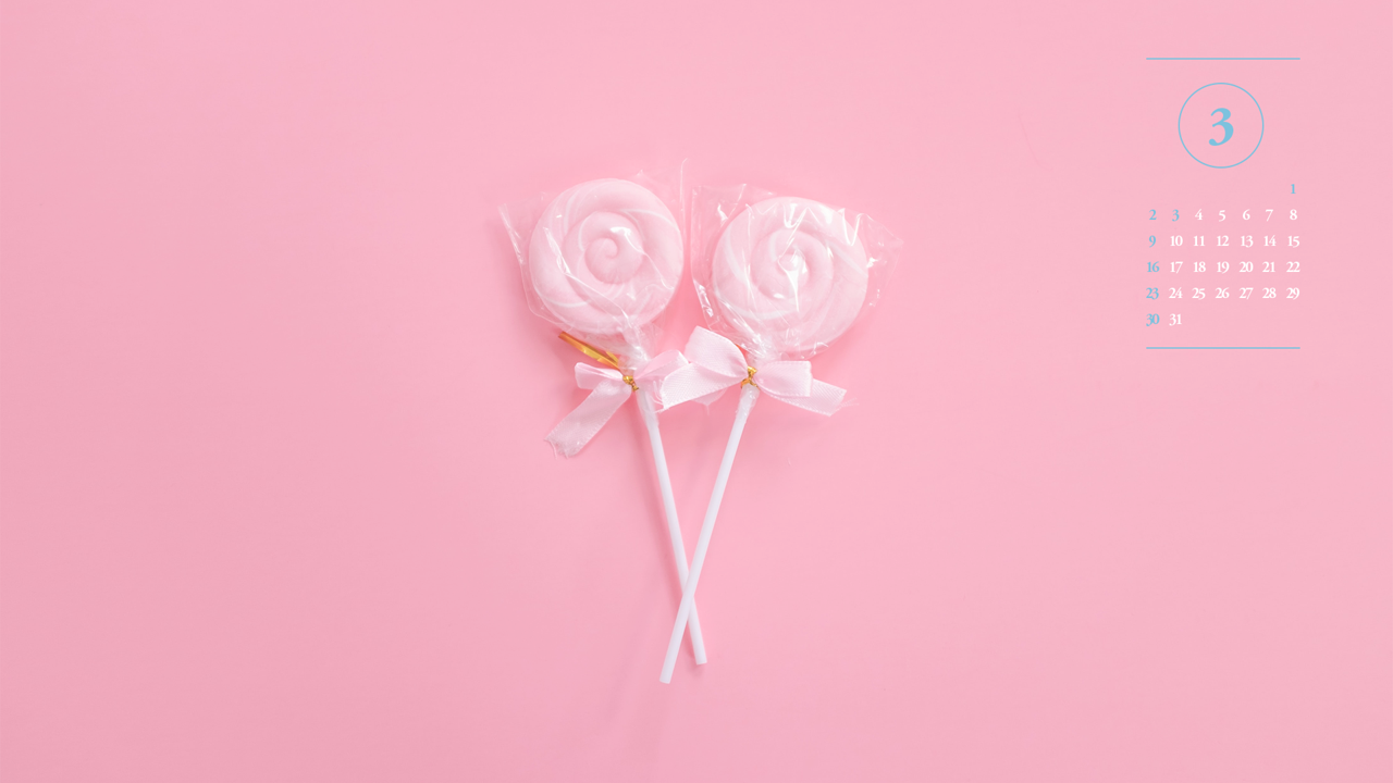 09 핑크 롤리팝 사탕 A - 2025년3월 노트북배경화면