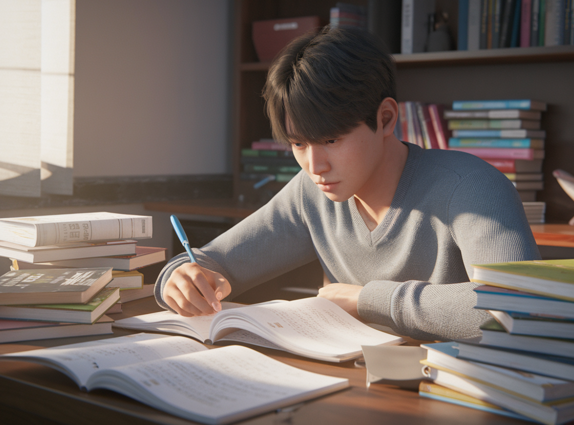 고등학생이 입시를 위해 열심히 공부하는 모습