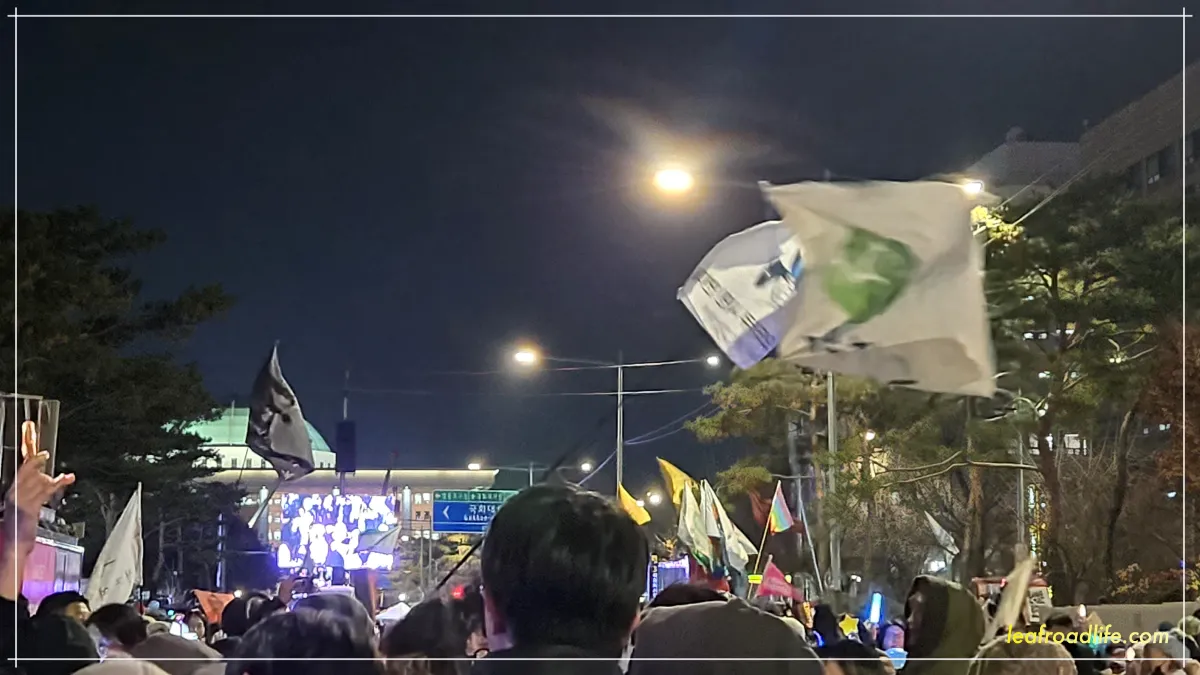 2024년-국회-앞-촛불-집회-대학생-깃발