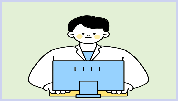 컴퓨터 앞에서 진료기록 시스템을 살펴보는 의료진의 모습으로 폐업 의료기관의 진료기록을 온라인으로 안전하게 확인하고 관리하는 상황을 표현