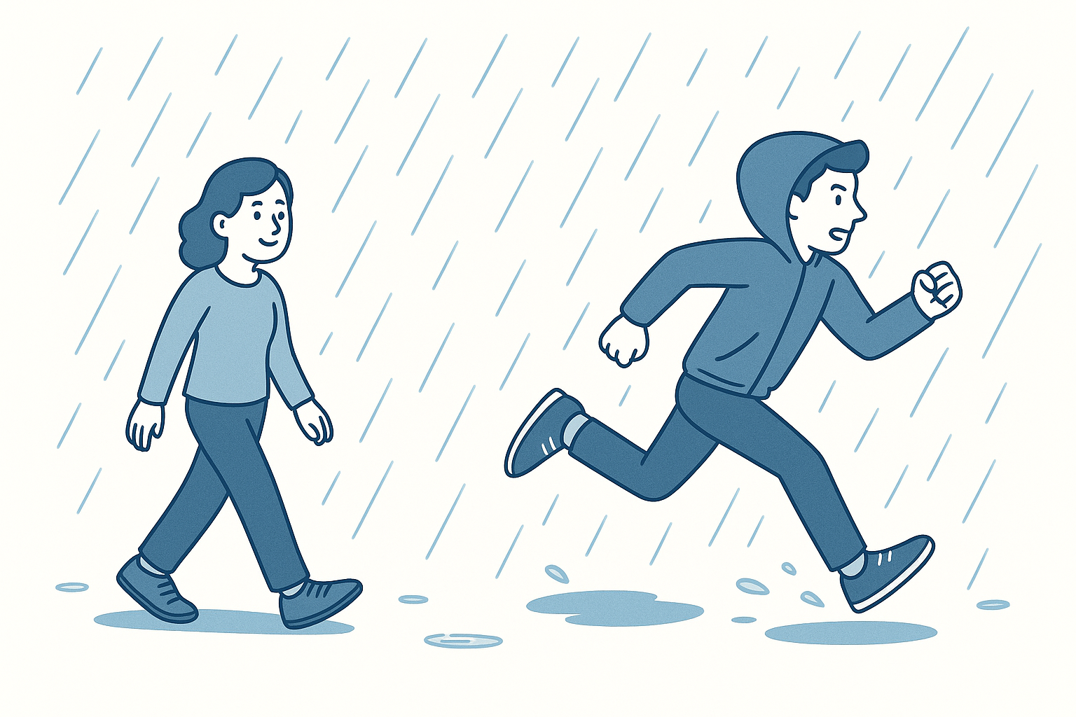 비 속의 두 사람