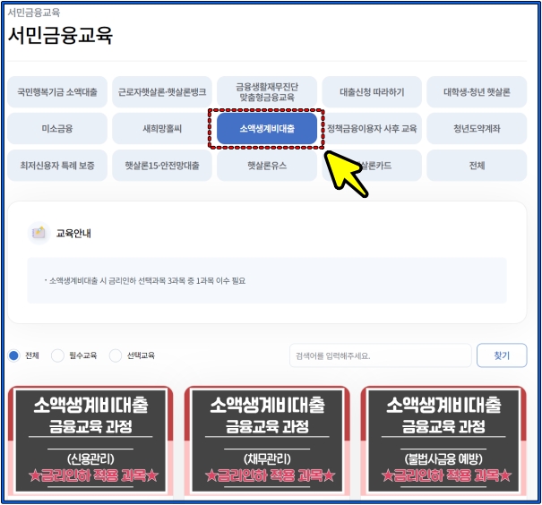 소액생계비대출 금융교육 바로가기