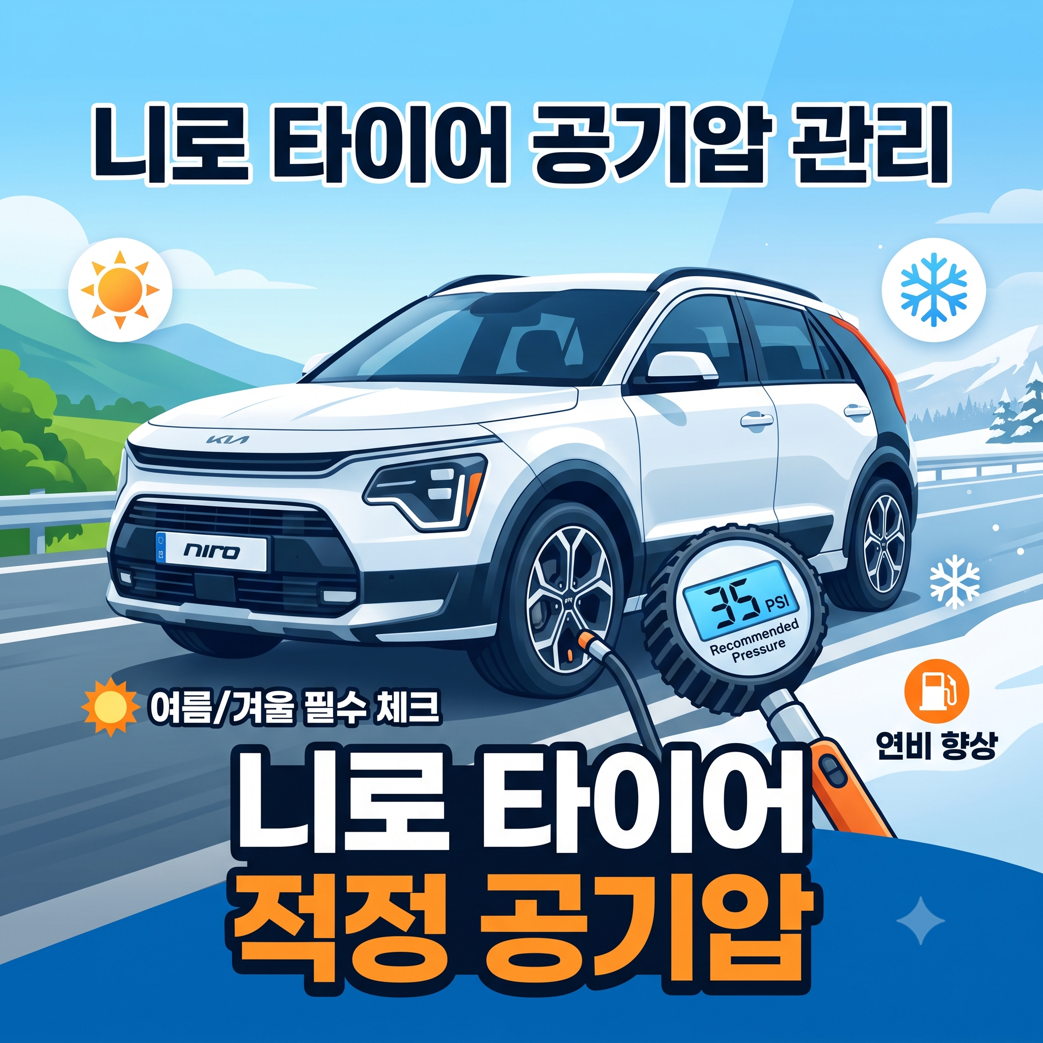 니로 타이어 적정 공기압 완벽 정리: 계절별 설정과 TPMS 경고등 대처법