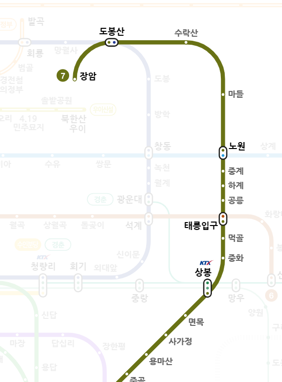 서울 7호선 지하철 노선도 크게 보기
