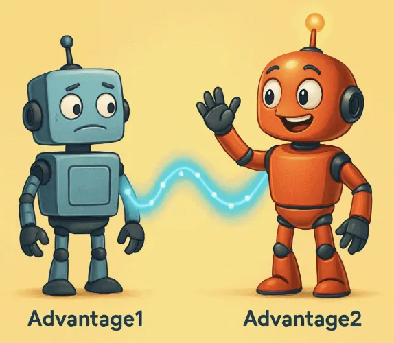 D-Wave의 양자 어닐링 시스템 Advantage1과 Advantage2의 차이를 유쾌하게 표현한 대표 이미지. 복고풍 Advantage1과 미래형 Advantage2가 연결된 모습으로 구조적 진화를 상징함 (quantum annealing, D-Wave, Advantage2 vs Advantage1)