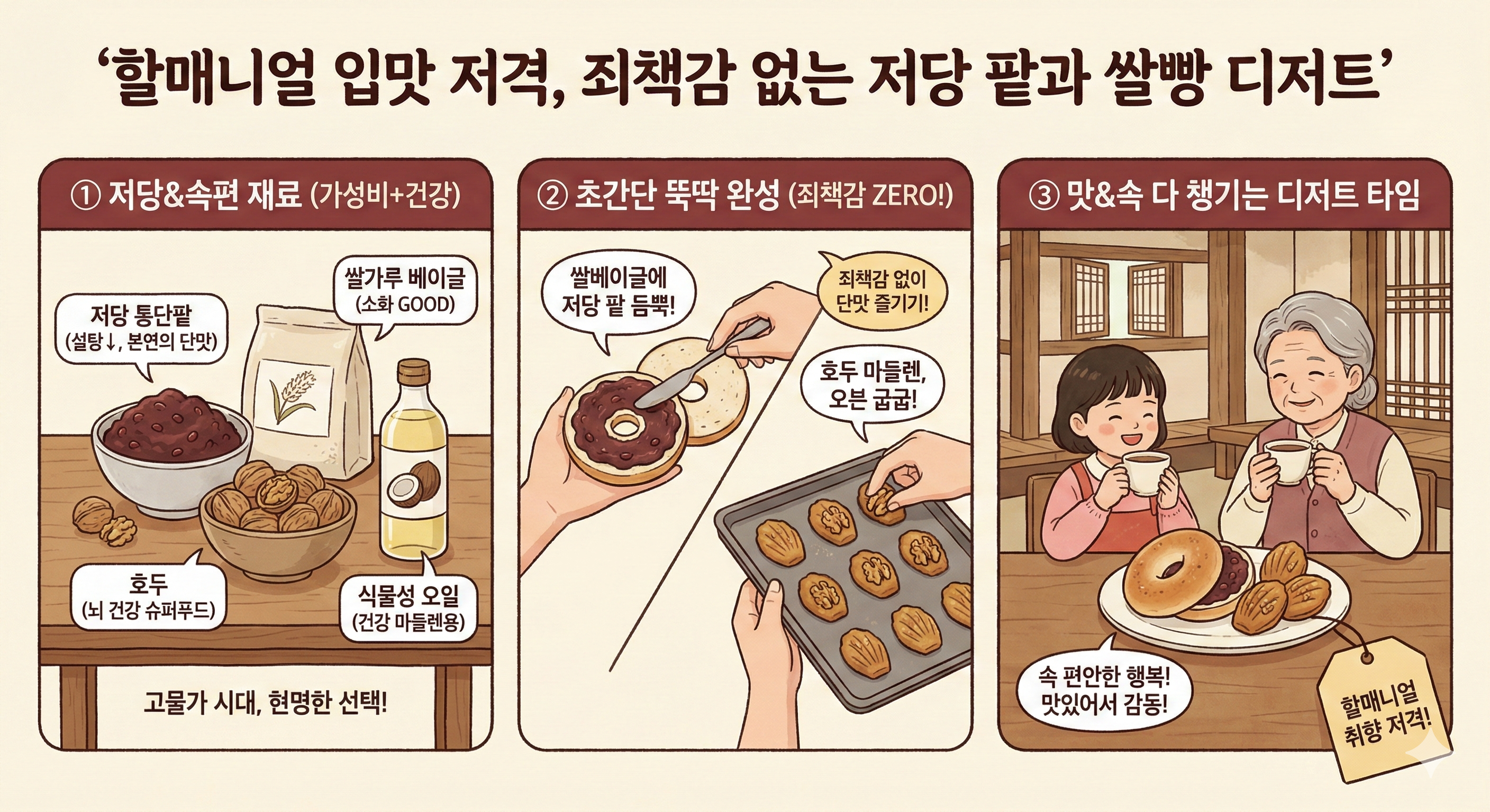 할매니얼 입맛 저격, 죄책감 없는 저당 팥과 쌀빵 디저트