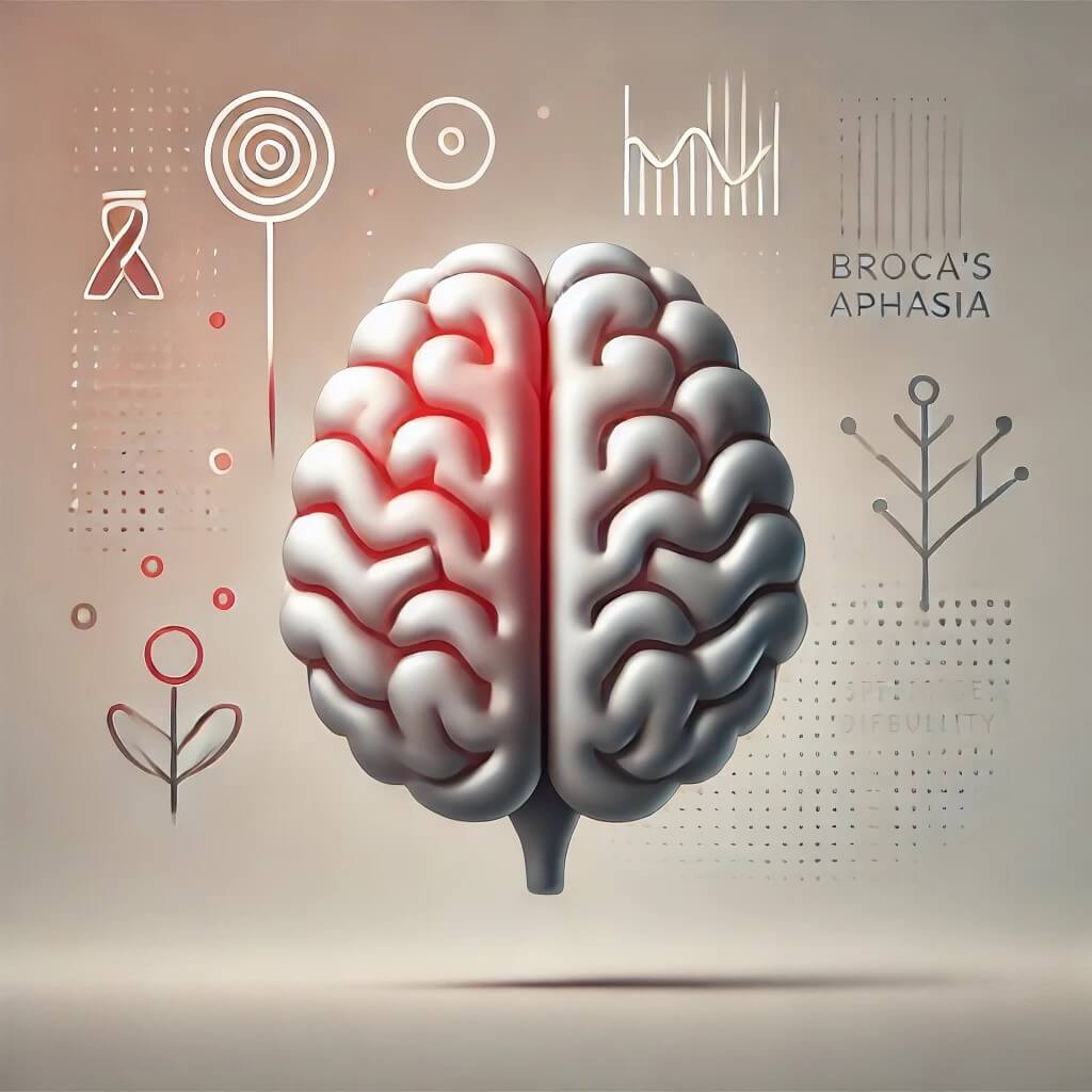 말과 언어 장애의 미묘한 기호로 뇌의 브로카 영역을 강조한 이미지