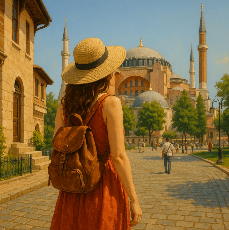 터키에서 여자 혼자 여행하는 모습