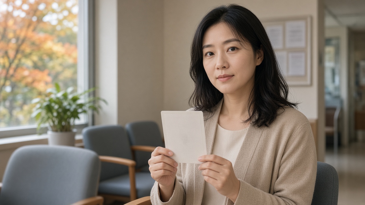 병원에서 예방접종 예약을 확인하는 한국 성인