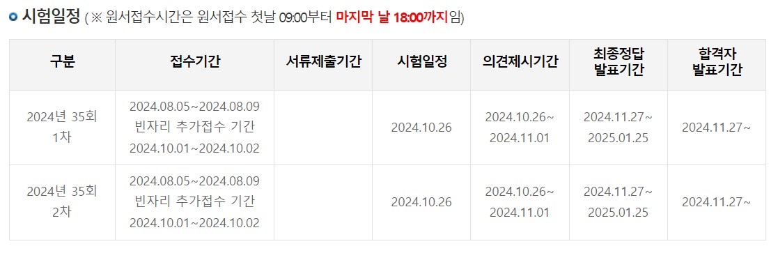 공인중개사 자격증 시험일정(2024년)