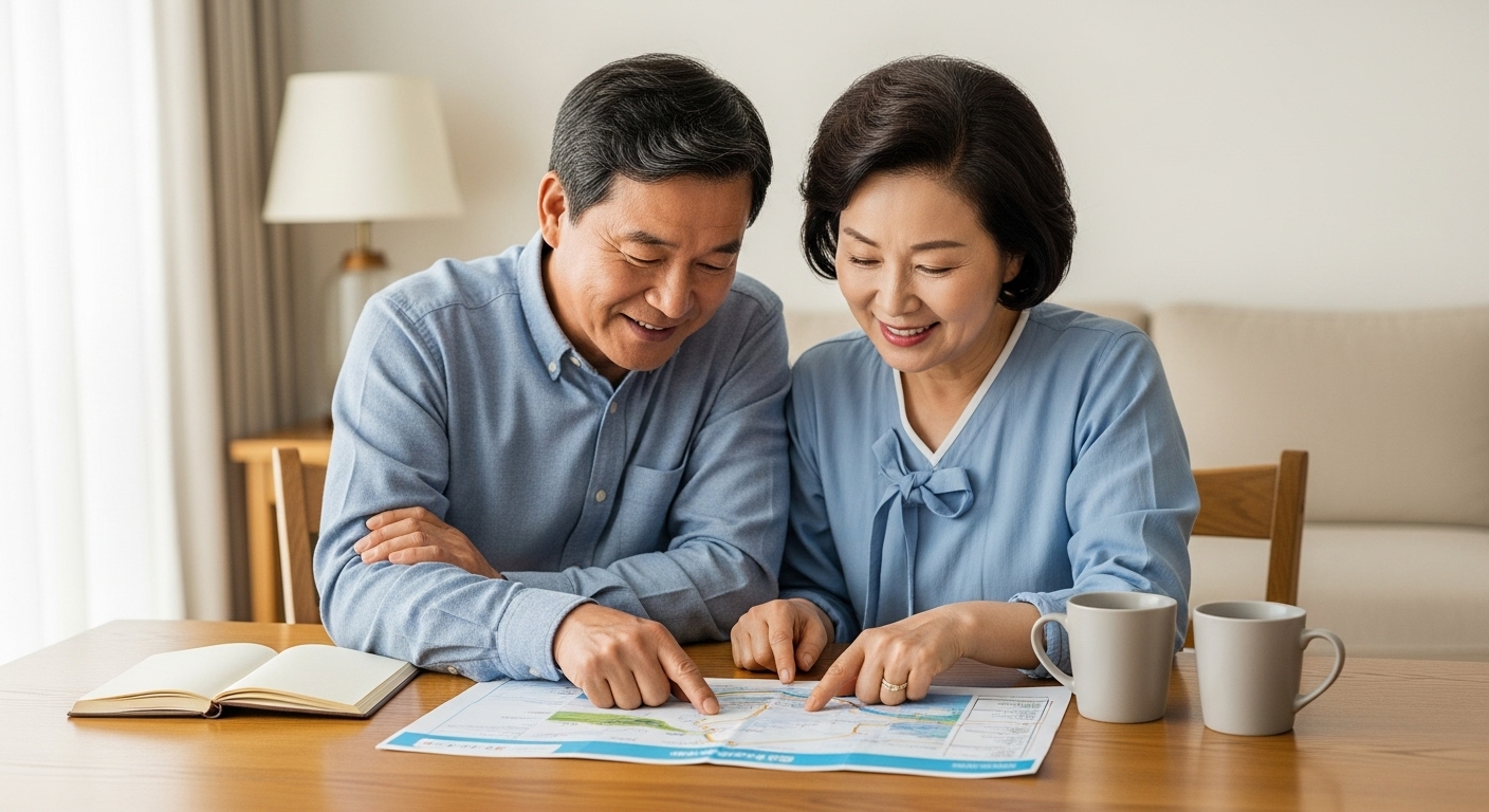 GPT가 추천한 일정표를 살펴보는 부부